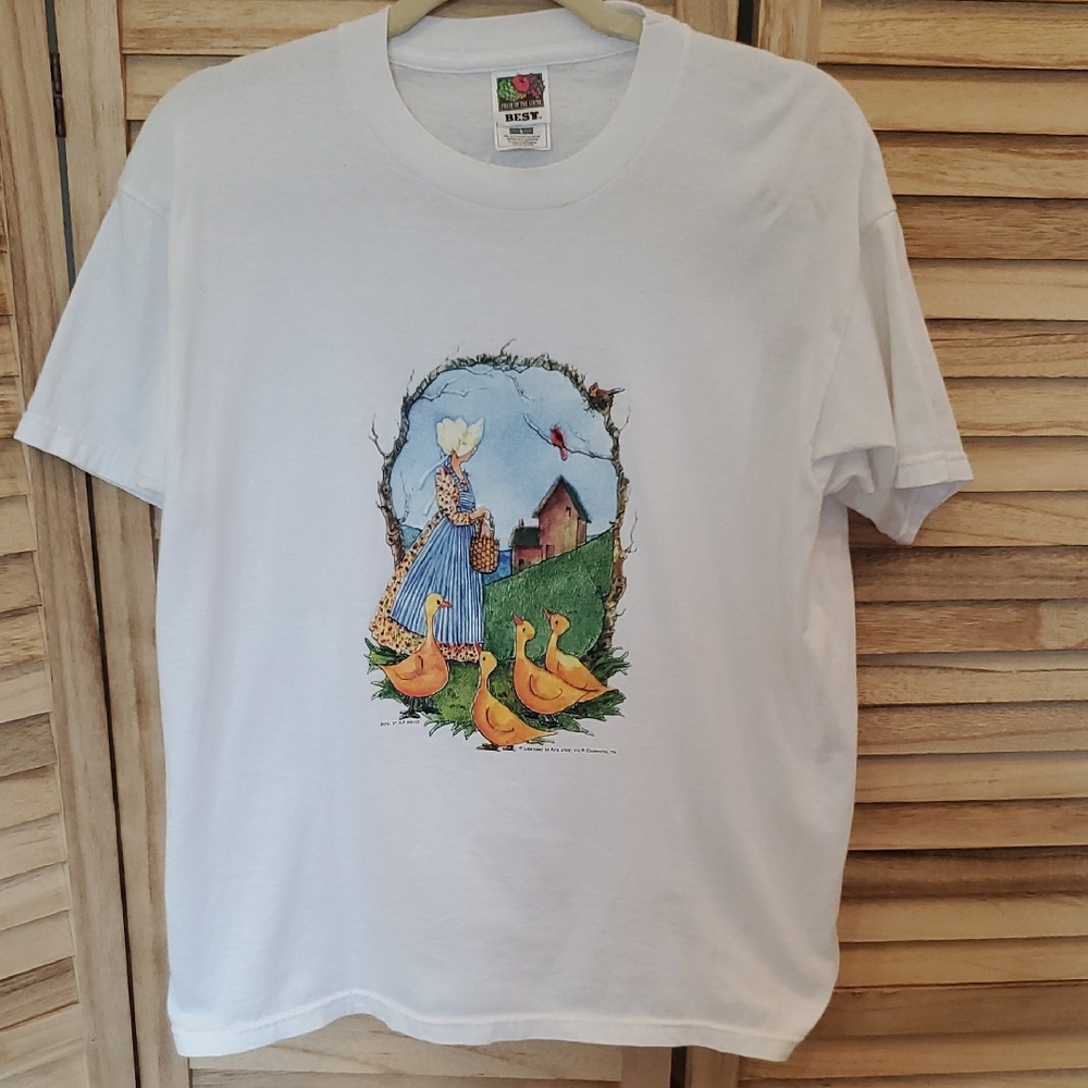 Unbranded Printed Country Duck themed women's White Short Sleeve Tee Sz L